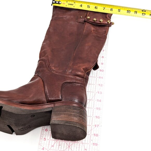 AS98 Wmn Elton Brown Leather Round Platform Moto Biker Boots 10.5-11US EUR42 - Picture 8 of 9